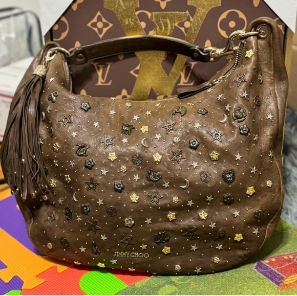 Jimmy Choo Studded Sky Zodiac Hobo Bag Brown Vitello Leather W/Orig. COA #00KE4C - Picture 3 of 15